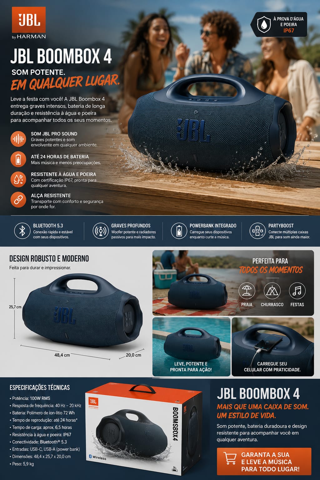 CAIXA DE SOM BOMBOX JBL BOX4 GRANDE